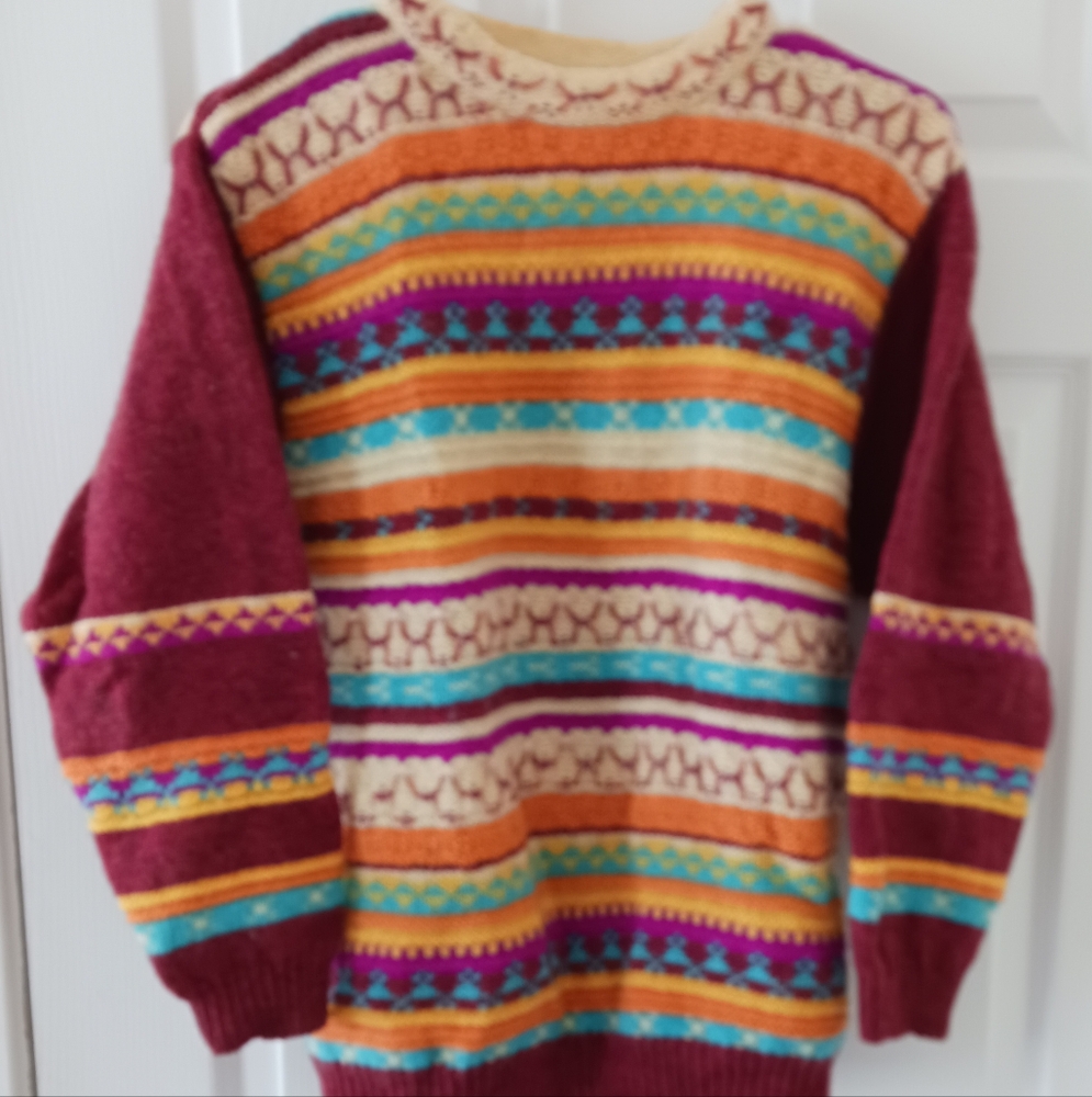 United Colors Of Benetton Wool Fair Isle Crewneck Pullover. Made In Italy. Small